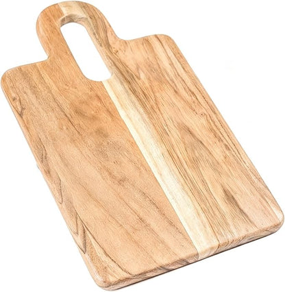 The Fine Living Co. Wood Serveware Board, Chopping Board, Acacia Wood Charcuterie Board, Pizza Bread Board for Serving Meat, Fruits, Non-slip Board, 0.6" Thick & Food Safe Wood Board, 14”x8”
