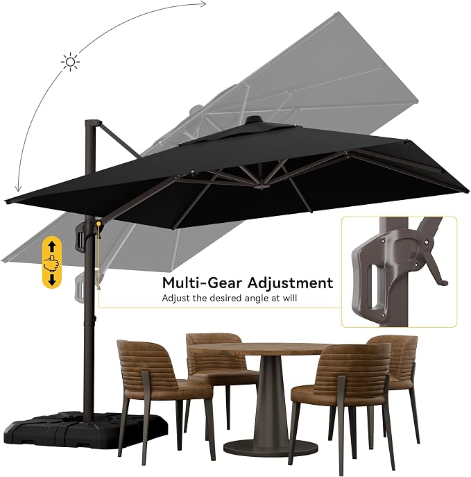 10x10FT Cantilever Outdoor Umbrella, 360° Rotating Large Offset Square Patio Umbrella, Ideal for Garden Backyard Deck Courtyard, Black