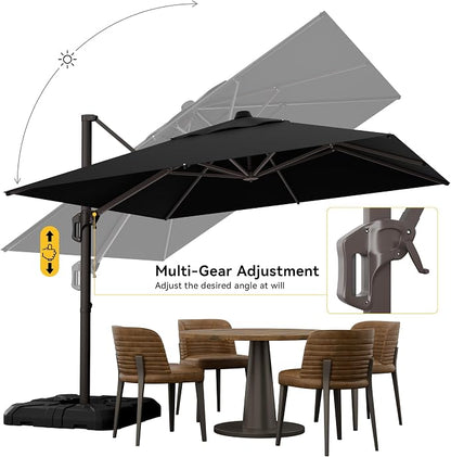 10x10FT Cantilever Outdoor Umbrella, 360° Rotating Large Offset Square Patio Umbrella, Ideal for Garden Backyard Deck Courtyard, Black