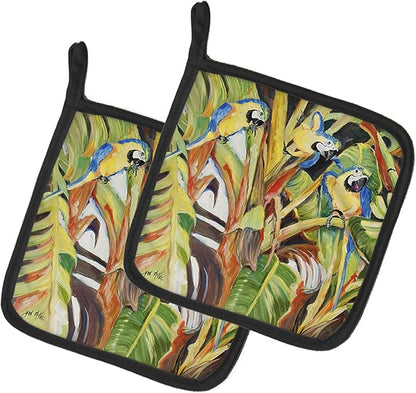 Caroline's Treasures JMK1281PTHD Parrots Pair of Pot Holders Kitchen Heat Resistant Pot Holders Sets Oven Hot Pads for Cooking Baking BBQ, 7 1/2 x 7 1/2