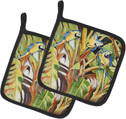 Caroline's Treasures JMK1281PTHD Parrots Pair of Pot Holders Kitchen Heat Resistant Pot Holders Sets Oven Hot Pads for Cooking Baking BBQ, 7 1/2 x 7 1/2