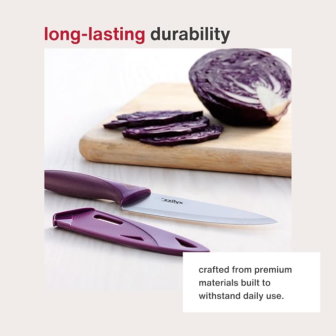 Zyliss Utility Knife with Sheath Cover - Precision Knife for Cutting & Slicing - Paring Knife for Meat, Fruits & Vegetables - Culinary Kitchen Knife - 5.5" Carbon Stainless Steel Blade - Purple
