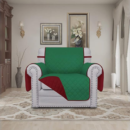 Easy-Going Chair Sofa Slipcover Reversible Sofa Cover Water Resistant Couch Cover Furniture Protector Cover with Elastic Straps for Pets Kids Children Dog Cat (Chair, Green/Christmas Red) | Machine Washable Slipcover For Dogs, Water Resistant Furniture...