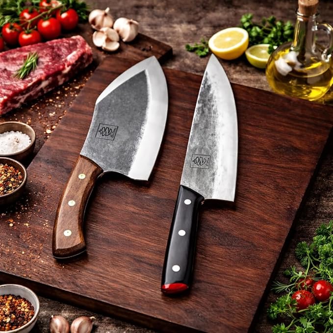COOLINA Alpha Duo Knife Set - Lixy Cleaver & Tungsten XL Chef Knife, Hand-Forged High-Carbon Steel, Razor-Sharp, Full Tang, Ergonomic Handle