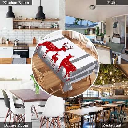 Swono Tablecloth 52"X70" Deer, Red Christmas Deer Birch Tree Winter Rectangle Table Cover Anti-Oil Tablecloth for Dining Tables, Parties, Wedding and Banquet Decoration