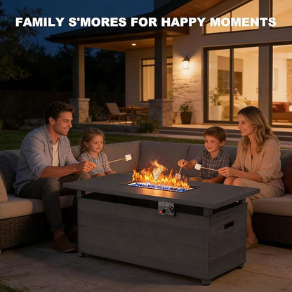 51 inch Propane Fire Pit Table, 50,000 BTU Outdoor Fire Pit Table with Steel Lid and High-Temp Crystal Beads, 2 in 1 Rectangle Gas Fire Pit Table for Garden/Patio Outside (51 inch, With Crystal Beads)