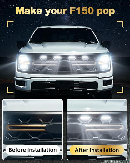 Front Grill Raptor Lights for Ford F150 2024 2025 2026 (White, Tremor) | 5th Gen F150 Grille Marker Lights, Waterproof F150 LED Lights Accessories, Snap-in Installation, OEM Style, Off-road Driving