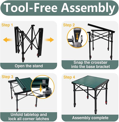 Camping Table Portable Foldable with Adjustable Height, Lightweight Collapsible Aluminum Roll-Up Camp Table with Storage Bag & Carry Bag, Heat-Resistant for RV Picnic BBQ Camping (Medium 20"×18")