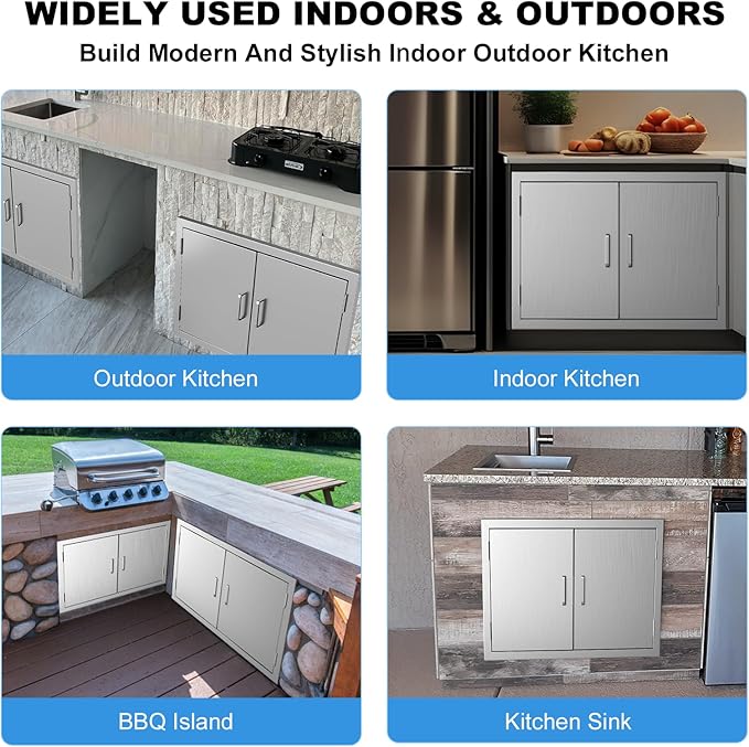 Outdoor Kitchen Door 30" W x 21" H-304 Stainless Steel Never Rust Cabinet Door-Double Layer-BBQ Access Doors-Weatherproof GrillDoor-Flush Mount BBQ Island Doors-MetalDoor for Outdoor Indoor Kitchen