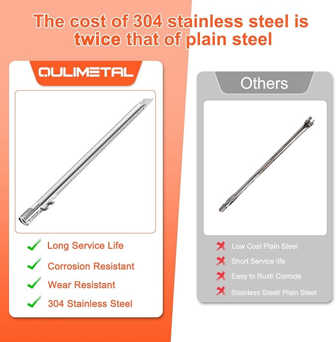 QuliMetal 67489 Burner Tubes for Weber Genesis II E310, E315 & E335 | 3-pack 304 stainless steel burner tubes for Genesis II 300 gas grills, fits 2017 and newer models