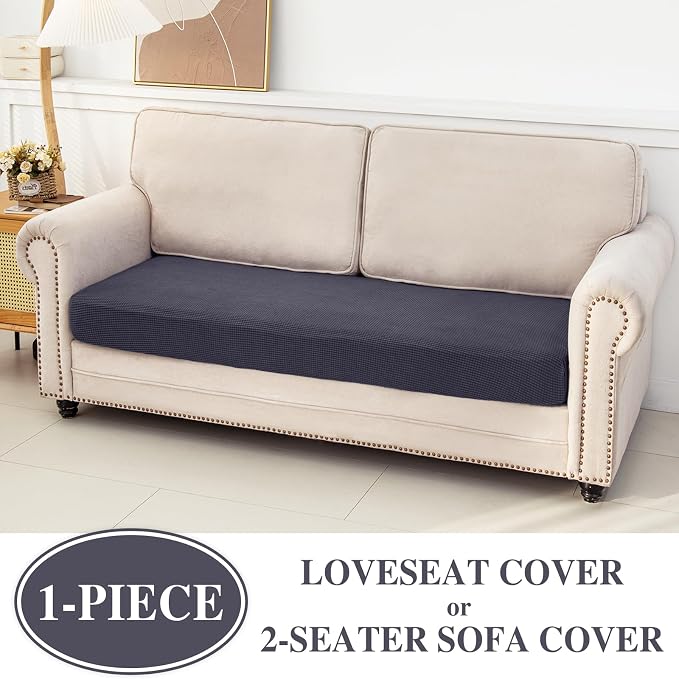 LA MEACK Couch Cushion Cover Loveseat Cover or 2 Seat Sofa Cover Washable Stretch Sectional Sofa Slipcover(1 Piece for Loveseat or Sofa 2-Seater, Dark Grey)