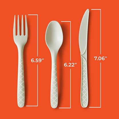 Hefty ECOSAVE Compostable Assorted Cutlery Set, 3 Pack, Utensils for BBQs, Tailgates, Camping, and Parties, Includes 8 Forks, 8 Spoons, and 8 Knives per pack, Compostable, Sustainable Design