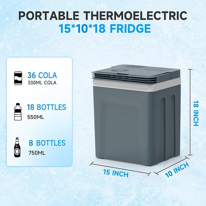 TopAutoGear 25L/30L Portable Electric Cooler & Warmer 32℉-149℉, Small Refrigerator with Handle, 110V AC and 12V DC Car Fridge, Camping/Outdoor/Travel Cooler for Vehicles & Trucks, Grey 25L