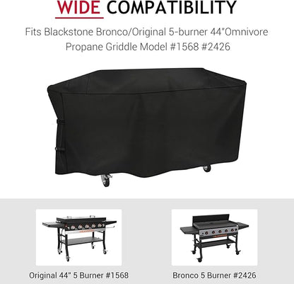 Outdoor Heavy Duty Waterproof Grill Cover for Blackstone Original 44 inch 5 Burner Griddle Cover 1568,Black stone Bronco 5-Burner 44" Omnivore Propane Grill Cover 2426 for Blackstone Grill Accessories