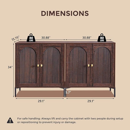 IFGET Modern Buffet Cabinet with Storage, 123.5" W Fluted Arched Sideboard Cabinet w/Adjustable Shelves, Wooden Modular Coffee Bar for Dining Room, Kitchen, Living Room, Entryway, Brown