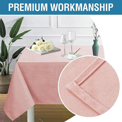 H.VERSAILTEX Linen Textured Table Cloths 54 x 80 Inch Premium Solid Tablecloth Spill-Proof Waterproof Table Cover for Dining Buffet Feature Extra Soft and Thick Fabric Wrinkle Free, Baby Pink
