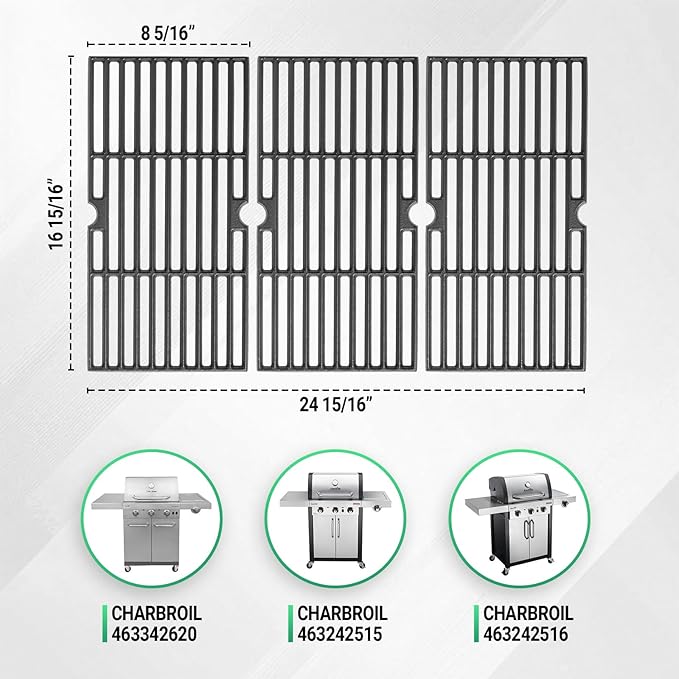 Cast Iron Grill Grates for Charbroil Advantage 4 Burner 463344116 463370719 463343015, 16 15/16" Cooking Grids Grill Grates Replacement for Advantage 2 Coal Parts 463340516 Gas Grill