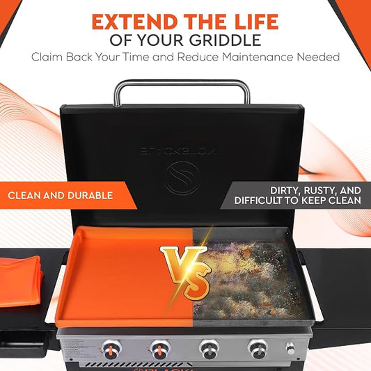 17 Inch Silicone Griddle Cover for Blackstone Griddle — Heavy Duty Food Grade BPA-Free Flat Top Grill Cover Mat, Edge-to-Edge Protection, All Seasons, Portable & Dishwasher Safe, Orange