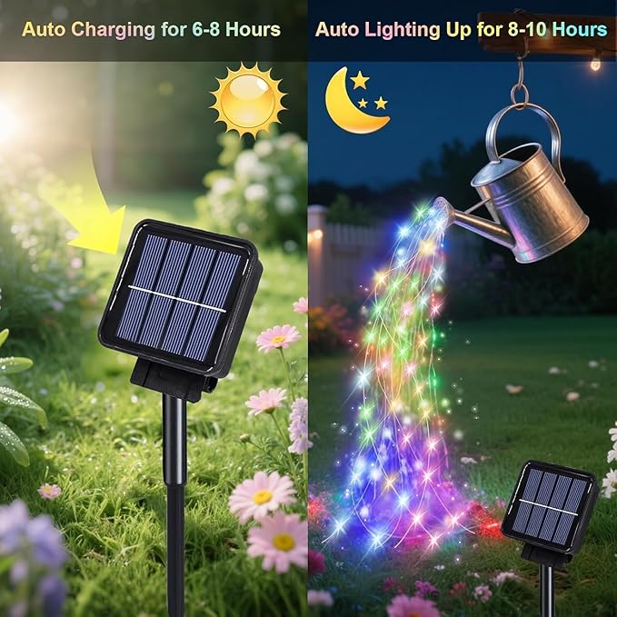 VOOKRY 2 Pack 10 Strands 200 LEDs Solar Fairy Lights Outdoor Waterproof, Solar Powered String Lights 8 Modes DIY Watering Can Lights for Party Wedding Patio Yard Garden Tree Decorations(Multicolor)