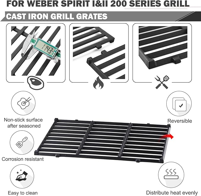 Spirit Grill Replacement Parts 7637 Grates 7635 Flavorizer Bars for Weber Spirit E-210 Grill Parts Weber Spirit I and II 200 Series E210 E220 E215 S210 S220 GS4 Parts Replacement Grates Flavor Bars
