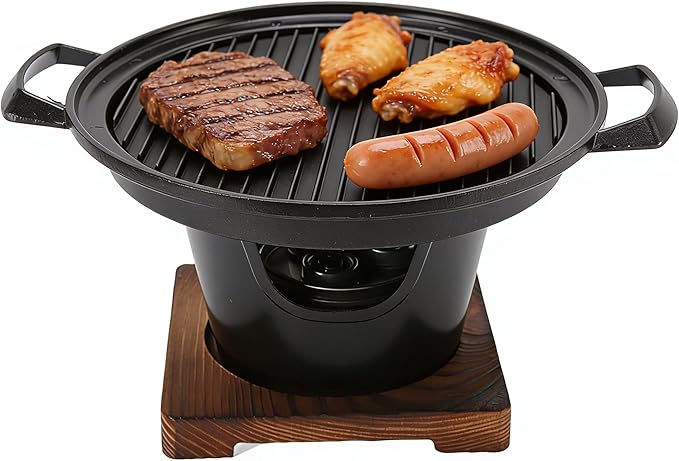 Charcoal Grill,Barbecue Grill,Portable Hibachi Grill Smokeless Wooden Frame Aluminium Alloy Easy Assembly Portable Charcoal Grill for Camping Home Hiking Picnics