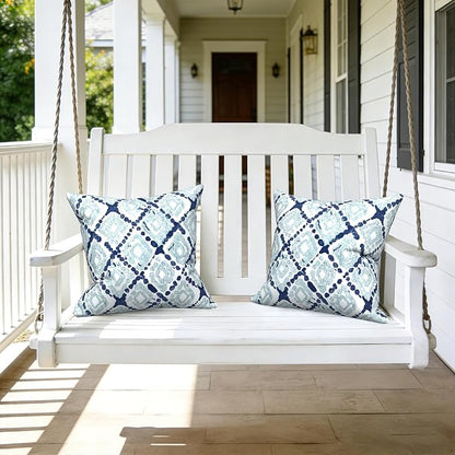 LVTXIII Outdoor Pillow Covers 20x20 Inch, 2 Pack Large Square Throw Pillow Cases, Fade-Resistant Cushion Covers for Patio Furniture Sofa, Garden Porch, Boho Geometry Blue