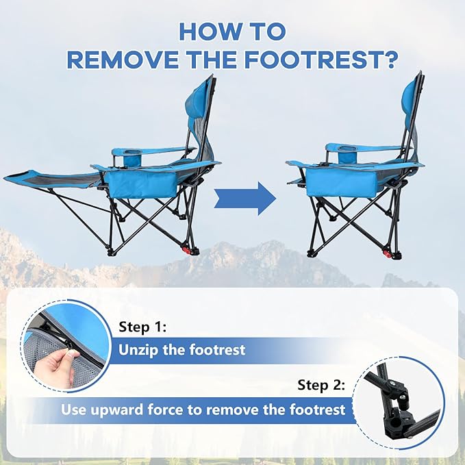 Reclining Camping Chair 4 Position with Foot Rest Comfortable for Adults 265Ibs Folding Lounger Mesh Beach Chair with Cooler Bag and Cup Holder for Outdoor Patio