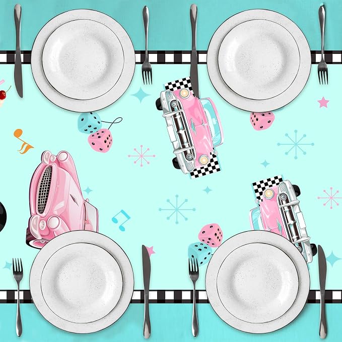 1950s Theme Table Runner, 50s Rock and Roll Retro Diner Linen Fabric Table Runner for Everyday Use 72 x 13 Inches, Washable Table Cover for Indoor Outdoor Kitchen Dining Table Decor