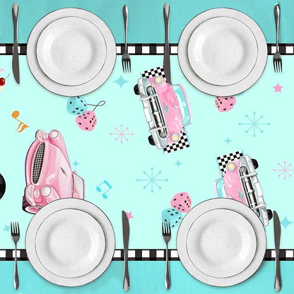 1950s Theme Table Runner, 50s Rock and Roll Retro Diner Linen Fabric Table Runner for Everyday Use 72 x 13 Inches, Washable Table Cover for Indoor Outdoor Kitchen Dining Table Decor