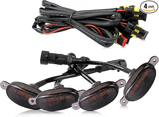 Car grille 4 pcs 6 LED Black Shell small yellow light Smoked Lens Raptor Auto Front grille modification LED decorative light Pickup haze warning light Car Accessories