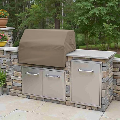 Covers & All Built-in Grill Cover for Outdoor Grill – Heavy Duty 12 oz Waterproof Built-in BBQ Grill Cover, PVC-Coated Polyester with Elastic Hem for Snug Fit (38 x 28 x 24 inches, Beige)