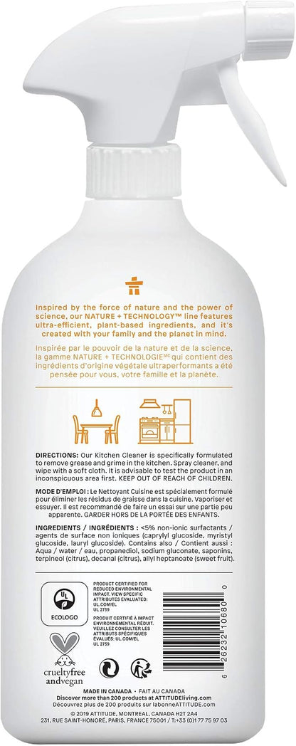 ATTITUDE Kitchen Cleaner Spray, EWG Verified, Degreaser Spray to Cut Grease & Grime, Plant-Based & Vegan, Citrus Zest Scent, 27.1 Fl Oz (Pack of 2)