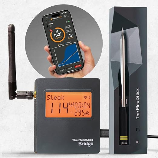 MeatStick WiFi Kit [Unlimited Range] | Duo Sensors Smart Wireless Meat Thermometer with Bluetooth | for Smoking, Grilling, BBQ, Air Fryer, Deep Frying, Oven, Sous Vide, Rotisserie