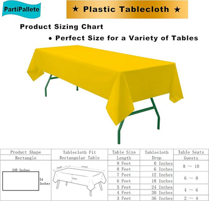 3-Pack Premium Plastic Yellow Tablecloth Disposable 54" x 108" Rectangle Table Cover Party PEVA Table Cloths for Parties Birthday Wedding Graduation Banquet Fits up to 8 ft Long Tables