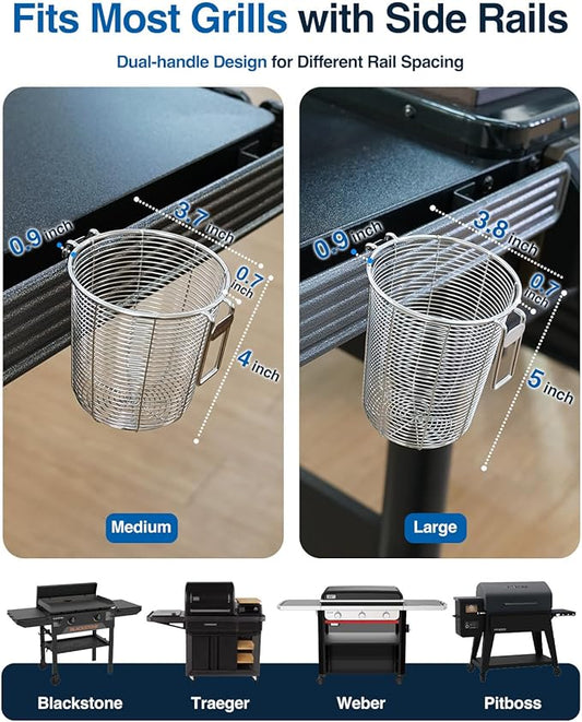 Griddle Caddy for Blackstone Prep Cart, Space Saving Organizer for Weber & Traeger Grill Cart, Tool Holder & Condiment Storage with 2-Handles for Grill Accessories, 2 Pack (Large + Medium)