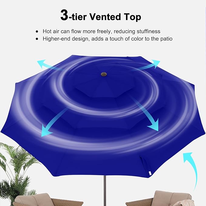 ABCCANOPY 9Ft 3 Tiers Market Umbrella, Outdoor Table Umbrella for Patio, Deck, Backyard (Blue)