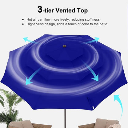 ABCCANOPY 9Ft 3 Tiers Market Umbrella, Outdoor Table Umbrella for Patio, Deck, Backyard (Blue)