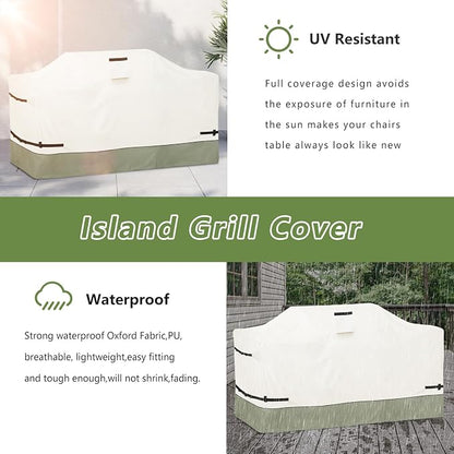98 Inch Island Grill Cover - 600D Heavy Duty Waterproof All Weather Protection Outdoor Cover,Beige&Grayish Green