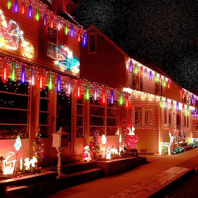 Multicolor Icicle Lights Outdoor, 40-Tube Meteor Shower Light for Christmas | Equivalent to 5 Sets of 8-Tubes, Waterproof Meteor Lights for Xmas New Year Party Outside Decorations, Plug in