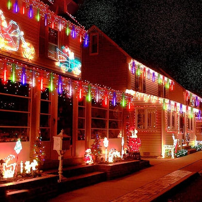 Multicolor Icicle Lights Outdoor, 40-Tube Meteor Shower Light for Christmas | Equivalent to 5 Sets of 8-Tubes, Waterproof Meteor Lights for Xmas New Year Party Outside Decorations, Plug in