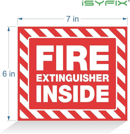 iSYFIX Fire Extinguisher Inside Signs Stickers – 4 Pack 7x6 Inch – Self-Adhesive Vinyl Decals, Laminated for UV, Weather, Scratch, Fade Resistance, for Cars, Trailers, Rv's, Trucks and Vehicles