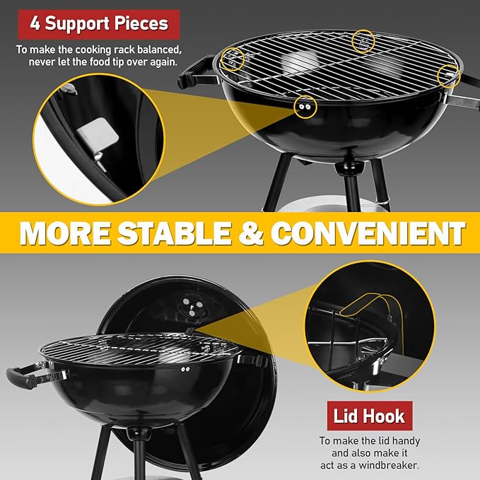 Joyfair Kettle Charcoal Grill (18 Inch) & 35Pcs Griddle Accessories Kit, Outdoor Barbecue Grill with Stainless Steel Griddles Spatula Burger Press Basting Cover Hamburger Patty Maker for Outdoor BBQ