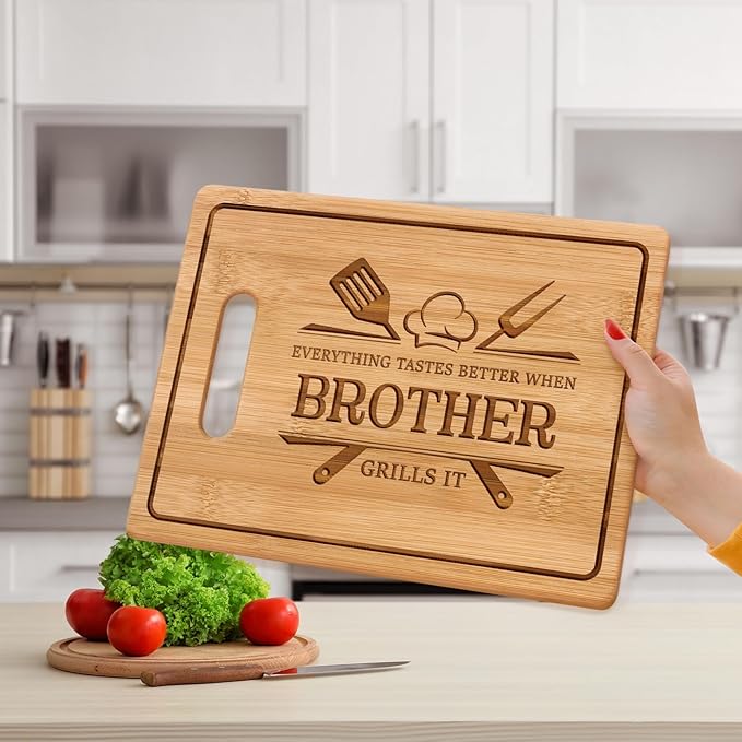 Gifts for Brother Gifts Adult, 11x8.5inch Engraved Bamboo Cutting Board, Fathers Day Christmas Birthday Gifts for Brother from Sister
