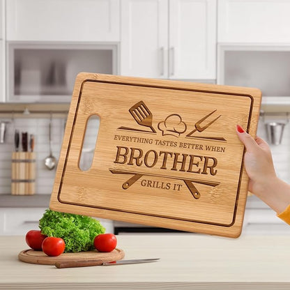 Gifts for Brother Gifts Adult, 11x8.5inch Engraved Bamboo Cutting Board, Fathers Day Christmas Birthday Gifts for Brother from Sister
