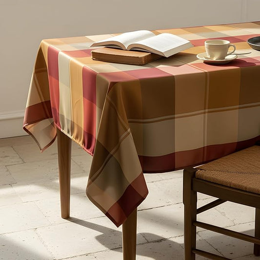 Plaid Tablecloth for Thanksgiving, 60 x60 inches Checkered Style Table Cloth Holiday Family Gathering Rectangle Table Cover - Spillproof & Waterproof - Ideal for Indoor & Outdoor Use