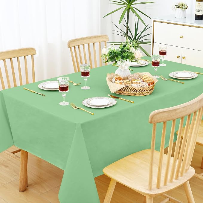 Smiry Rectangle Table Cloth 60x120 Inch, Waterproof Wipeable Vinyl Tablecloths Protector, Oil Spill Proof Plastic Table Cover for Dining, Picnic, Camping, Outdoor, Sage Green