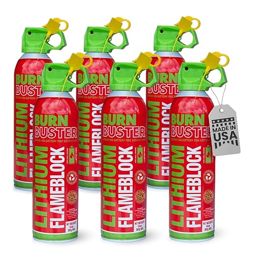 Lithium-Ion Fire Extinguishing Gel 6-Pack - Battery Fire Suppression Gel for Electronics, Stops Thermal Runaway, Non-Toxic, Eco-Friendly, 14oz Canister, Made in USA