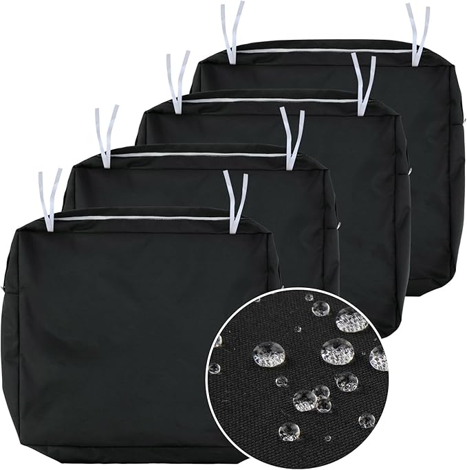 NettyPro Outdoor Cushion Slipcovers Waterproof 4 Pack Patio Chair Seat Cushion Covers with Zipper and Tie, 22 x 20 x 4 Inch, Replacement Cover Only, Black