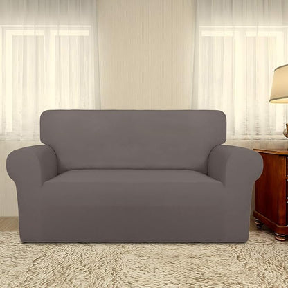 PureFit Stretch Loveseat Covers Fleece Couch Covers for Sofa Taupe | 1-Piece Sofa Slipcover Soft Couch Protector, Sofa Cover Washable with Non Skid Foam and Elastic Bottom for Kids, Dogs