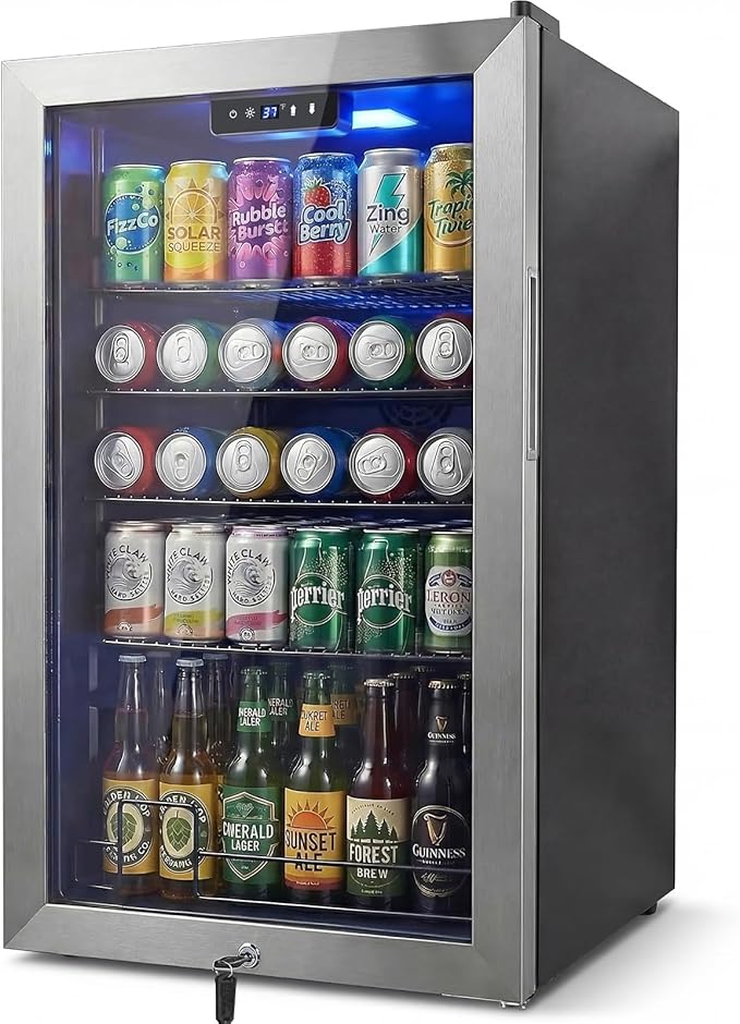 20 Inch Beverage Refrigerator, Mini Fridge with Glass Door for Soda Beer– 130 Can Small Fridge for Home Office Bar, 3.4 Cu.Ft Drink Cooler with Reversible Door, Digital Temperature Control